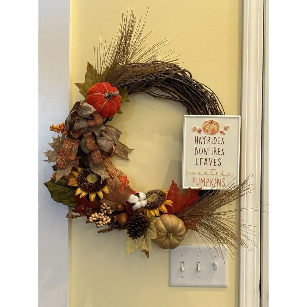 Pumpkin Fall Wreath ~ Autumn ~ Fall Wreath for Front Door ~ Thanksgiving Wreath